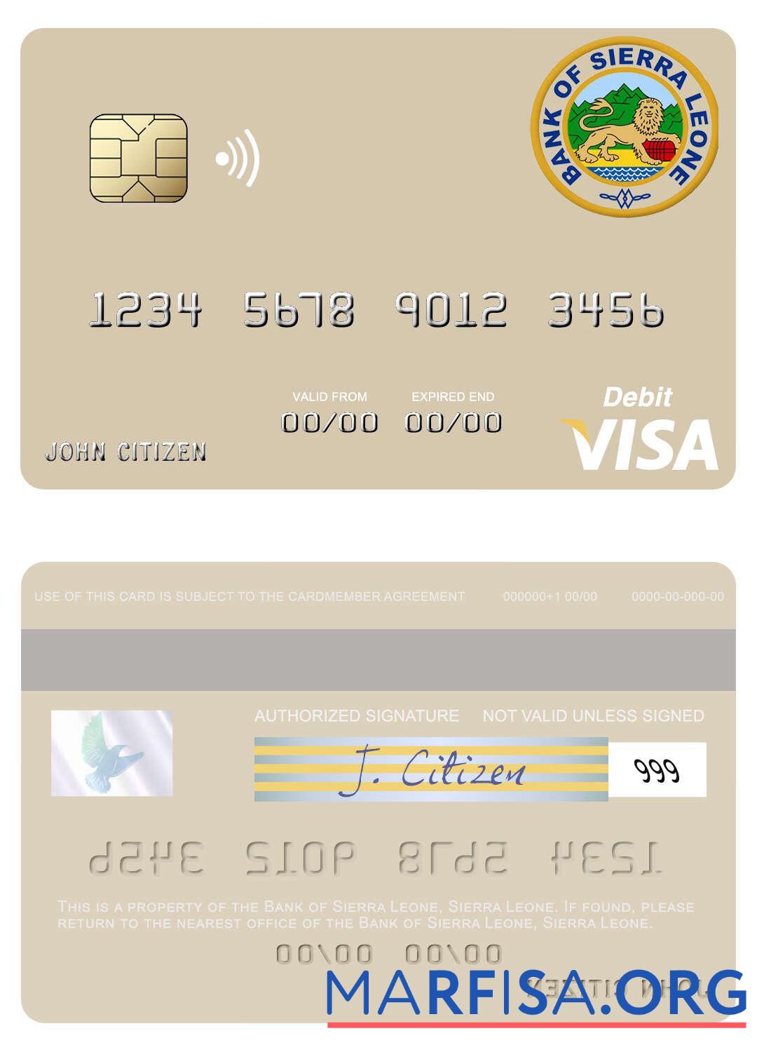 Realistic Sierra Leone Bank of Sierra Leone visa debit card template